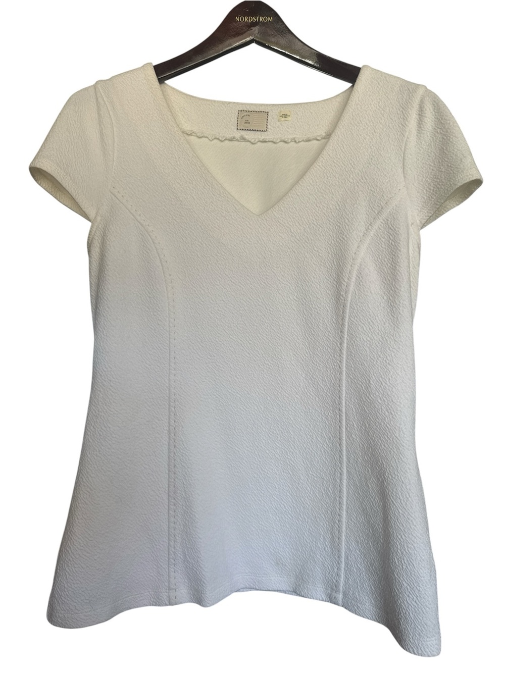 9-H15 Stcl White Textured V-Neck Short Sleeve Top
